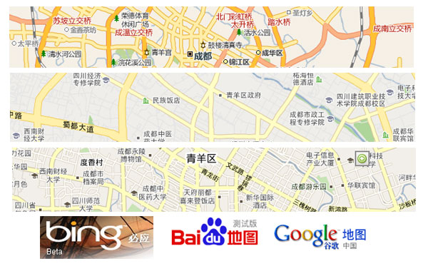 地图服务大比拼 bing,百度,google对比